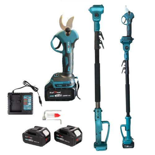 Комплект акумулаторна лозарска ножица с телескопичен прът 2 в 1