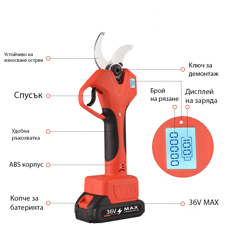 Акумулаторна лозарска ножица ТАЙГА 36 V