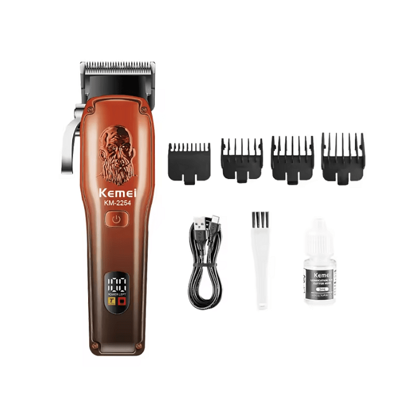 Професионална машинка за подстригване Kemei KM-2254, 5W, 4 приставки, LED дисплей