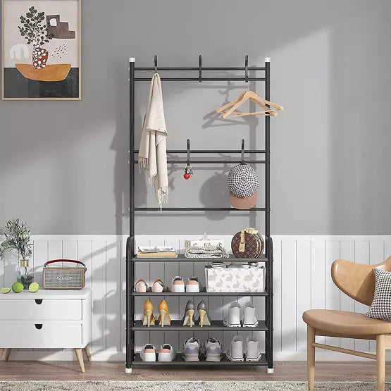 Мултифункционална етажерка със закачалки и рафтове за обувки