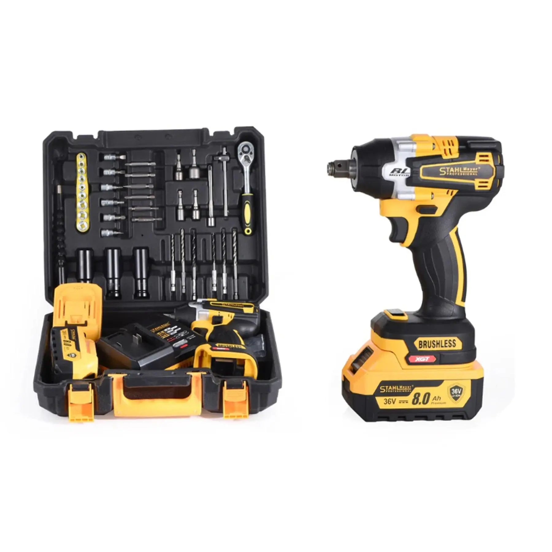 Акумулаторен Ударен Гайковерт StahlMayer безчетков 36V, 8A + 35 Части - Smartko.store