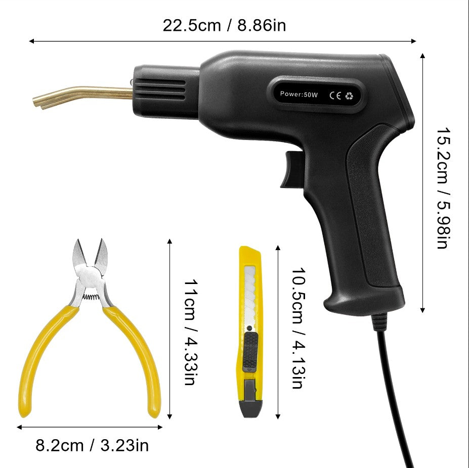 Пистолет за Лепене на Пластмаса със Скоби + Клещи и Макетен Нож