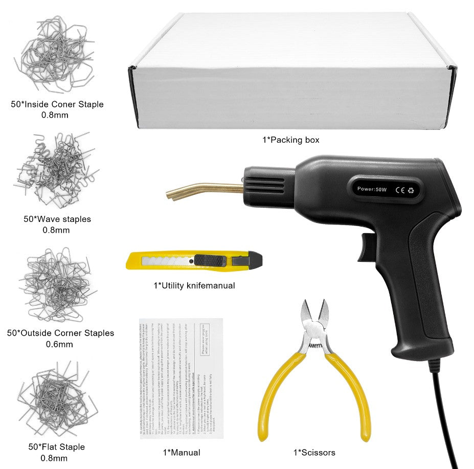 Пистолет за Лепене на Пластмаса със Скоби + Клещи и Макетен Нож