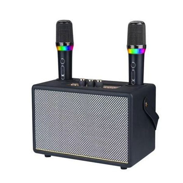 Безжична Тонколона В Ретро Стил С Два Безжични Микрофона – Стил, Мощен Звук И Караоке Забавление