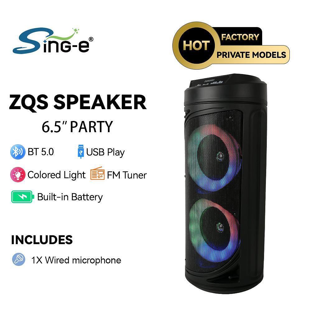 Безжична Тонколона ZQS2601 2x6,5" С Микрофон – Мощен Звук И LED Светлини За Караоке И Партита