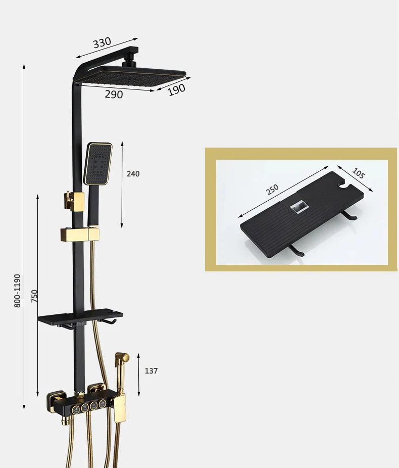 Интелигентна Душ Колона – Луксозен Черно-Златен Комплект С Термостат И 4 Режима На Пръскане