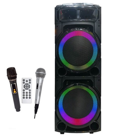„Караоке Тонколона KTS-1707 – 220W, Двоен Бас, LED Светлини И Микрофони“