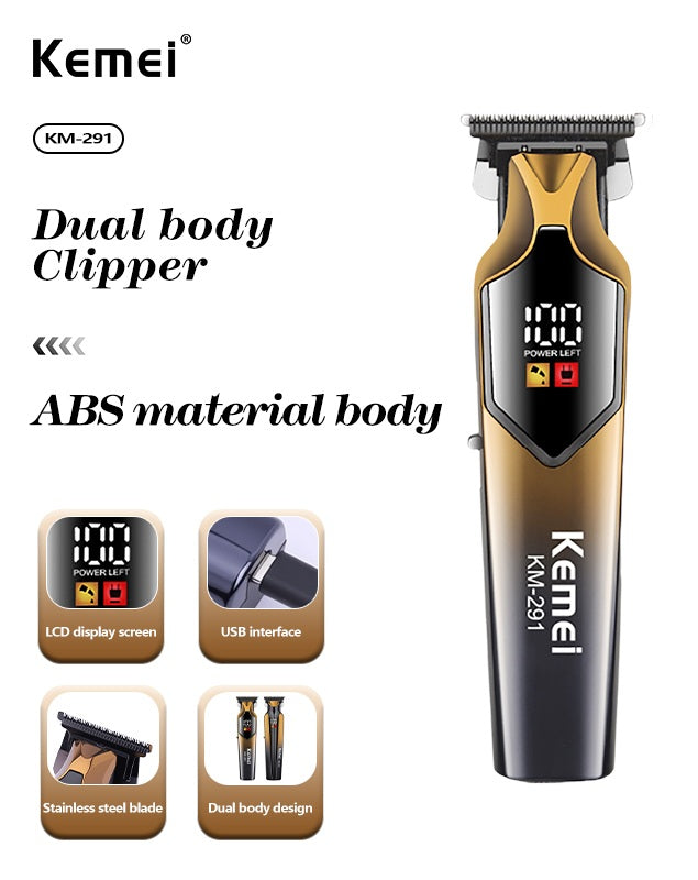 Kemei KM 291 Машинка За Подстригване С LCD Дисплей И 4 Приставки
