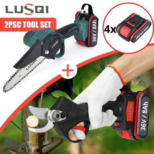 Комплект Акумулаторна Градинска Ножица и Акумулаторен Трион с 15см Шина – Немска Мощност и Прецизност