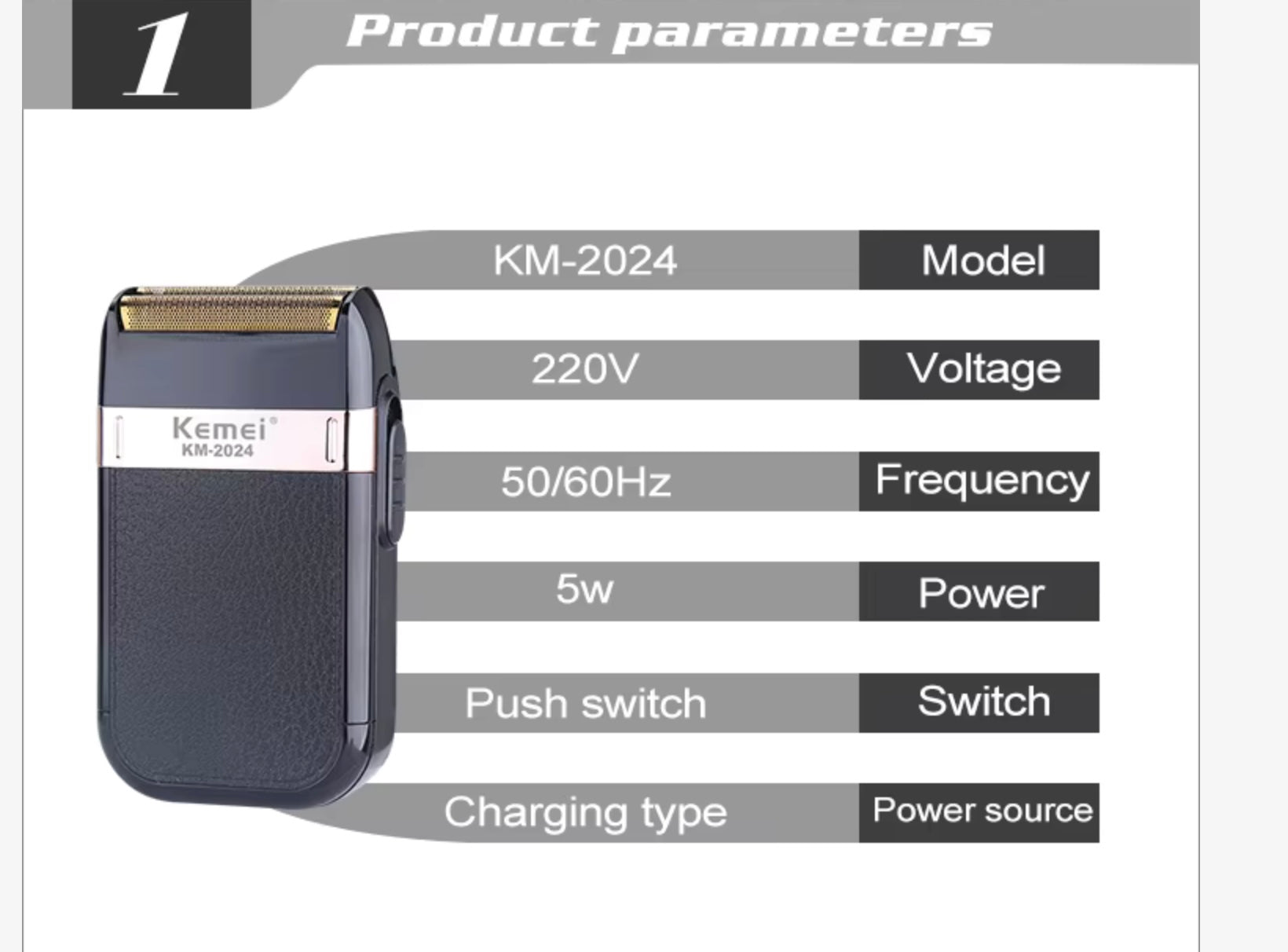 „Шейвър Kemei KM-2024 – Компактен Електрически Уред С Двойна Ножова Система“