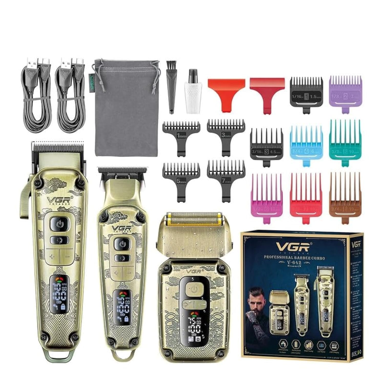 Професионален комплект VGR V‑642 – Машинка, Тример и Самобръсначка