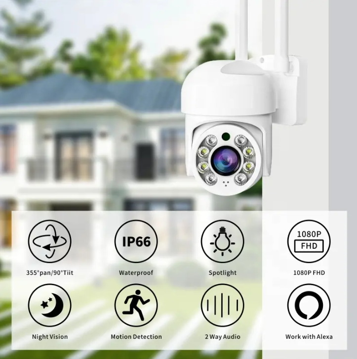 Въртяща Wi-Fi камера за наблюдение, Full HD 1080p, 5.0MP, IP66