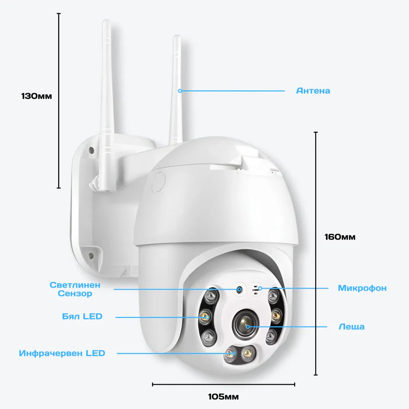 IP Въртяща Безжична Камера Privine 5MPX с 4+4 LED и SD карта 64GB iCSee