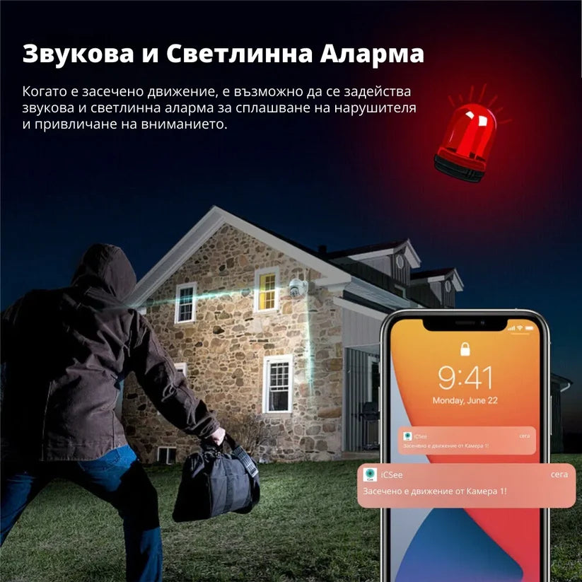 IP Въртяща Безжична Камера Privine 5MPX с 4+4 LED и SD карта 64GB iCSee