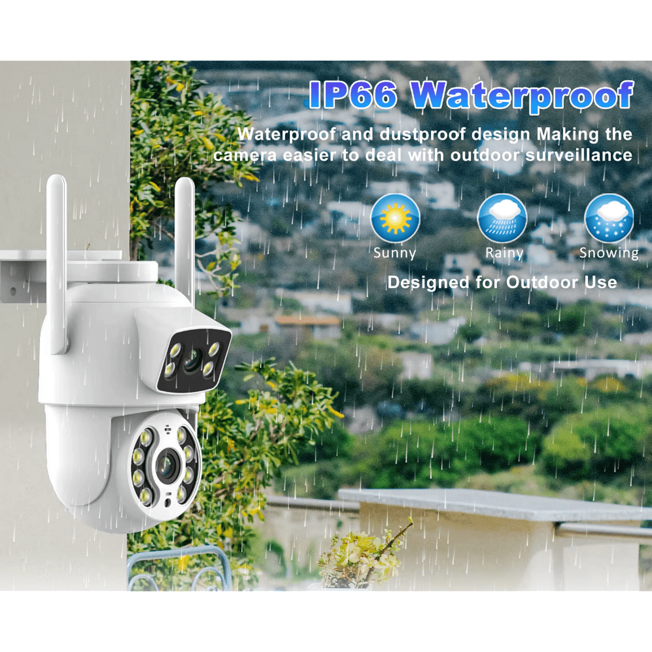 Въртяща Wi-Fi камера за наблюдение с два обектива – UltraHD 6MPX, IP66, нощно виждане