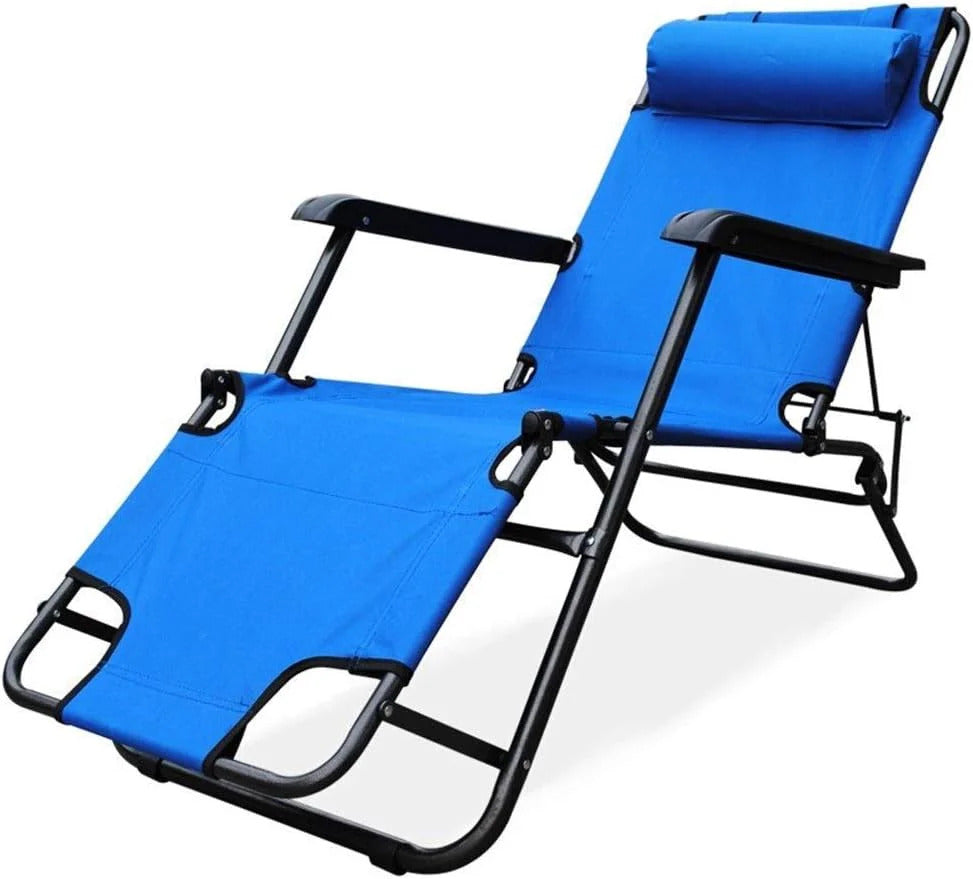 Сгъваем Шезлонг С Регулируема Облегалка – Син, 153x60см