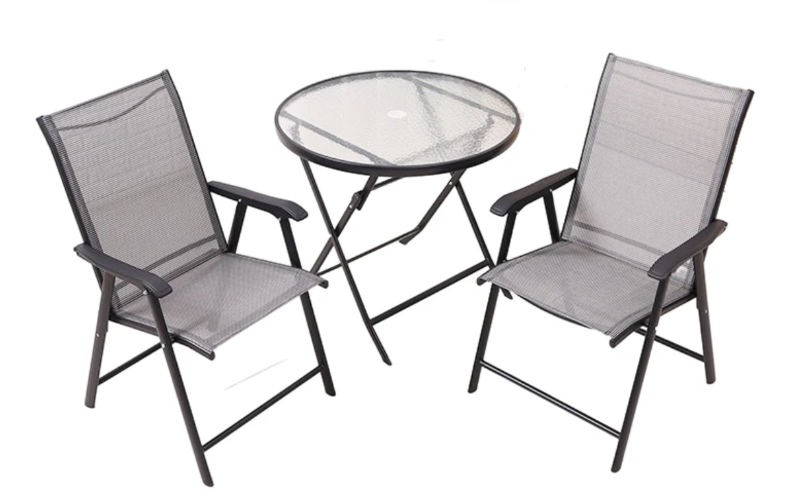 Сгъваем Комплект за Балкон – Маса с Темперирано Стъкло + 2 Стола