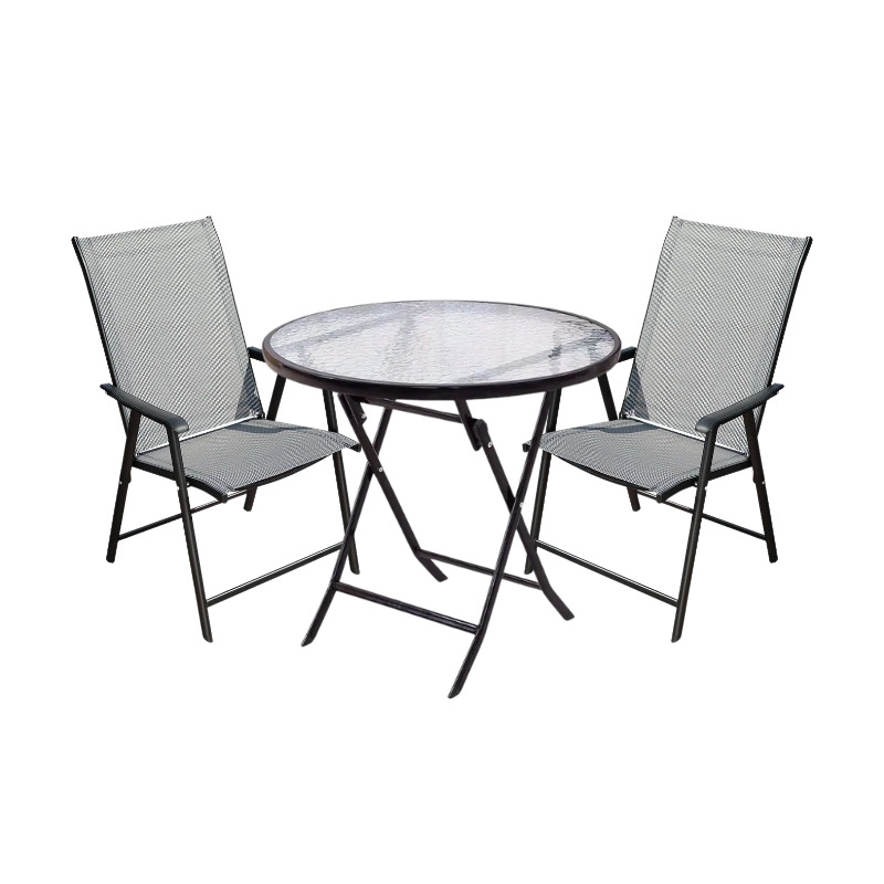 Сгъваем Комплект за Балкон – Маса с Темперирано Стъкло + 2 Стола