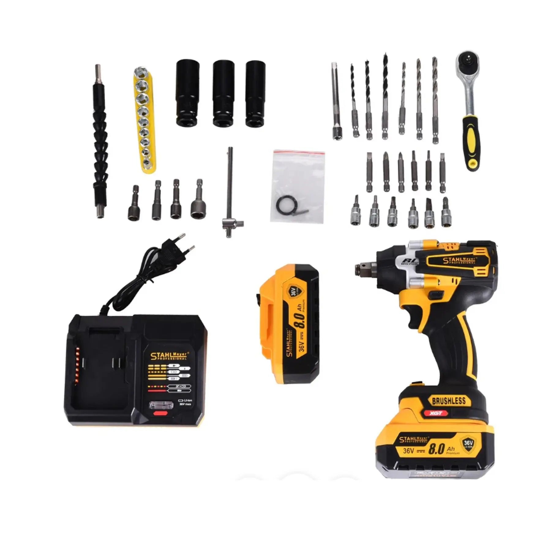 Акумулаторен Ударен Гайковерт StahlMayer безчетков 36V, 8A + 35 Части - Smartko.store