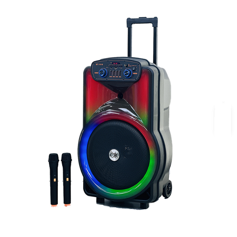 Безжична Тонколона BT-1518 15" С Два Безжични Микрофона – Мощен Звук И LED Ефекти За Парти