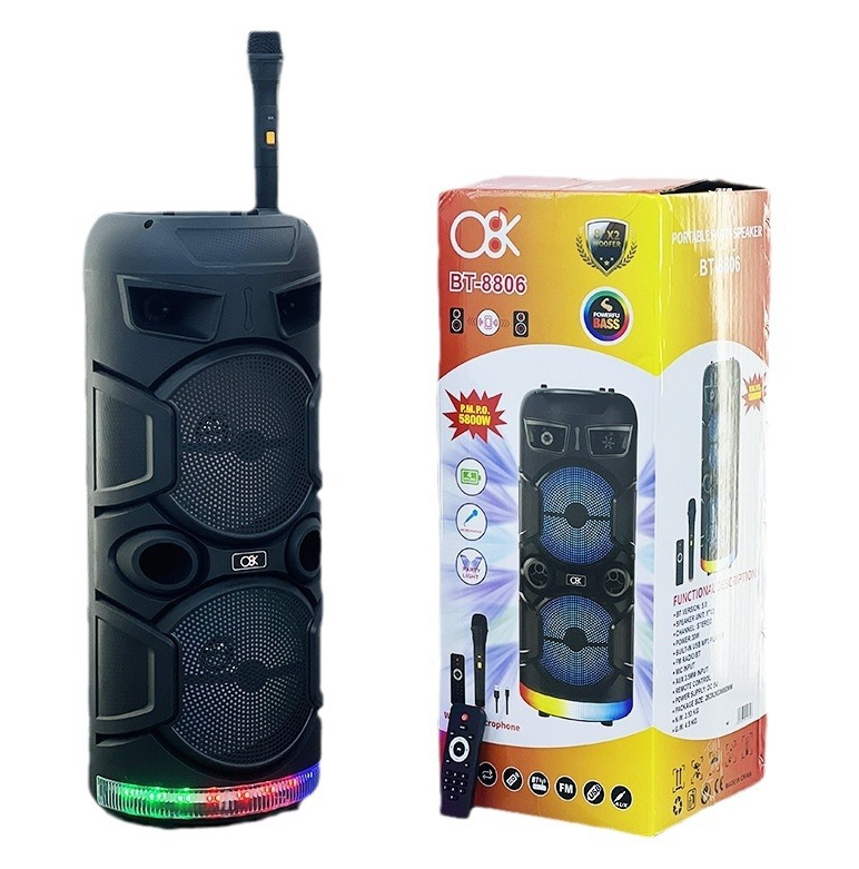 Безжична Тонколона BT-8806 С 2x8" Говорители – Мощен Звук И Парти LED Осветление