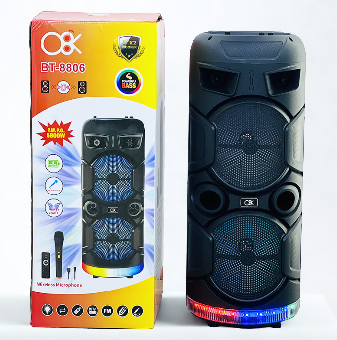 Безжична Тонколона BT-8806 С 2x8" Говорители – Мощен Звук И Парти LED Осветление