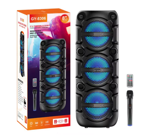 Безжична Тонколона GY-8306 С 3x8" Говорители И Безжичен Микрофон – Мощен Звук За Парти И Караоке