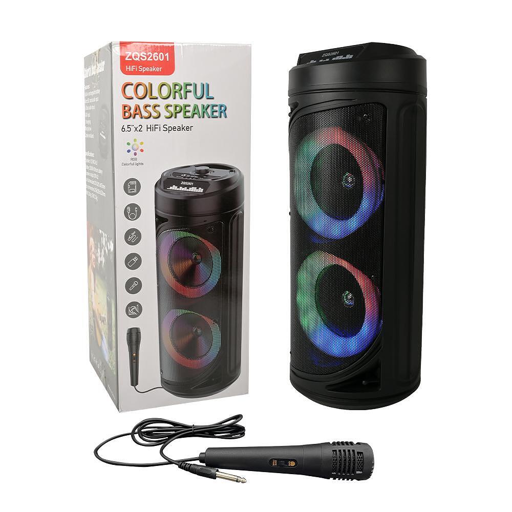 Безжична Тонколона ZQS2601 2x6,5" С Микрофон – Мощен Звук И LED Светлини За Караоке И Партита