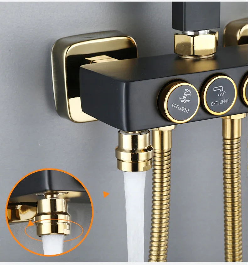 Интелигентна Душ Колона – Луксозен Черно-Златен Комплект С Термостат И 4 Режима На Пръскане