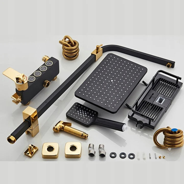 Интелигентна Душ Колона – Луксозен Черно-Златен Комплект С Термостат И 4 Режима На Пръскане