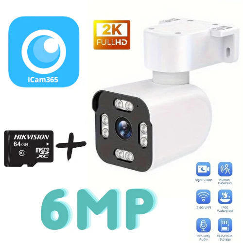 IP Въртяща Безжична Камера Външен Монтаж 6MPX Ultra HD 2K iCam365 + SD карта 64GB