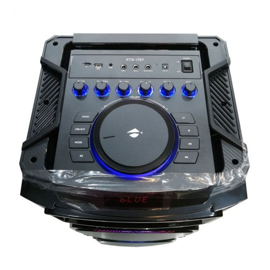 „Караоке Тонколона KTS-1707 – 220W, Двоен Бас, LED Светлини И Микрофони“