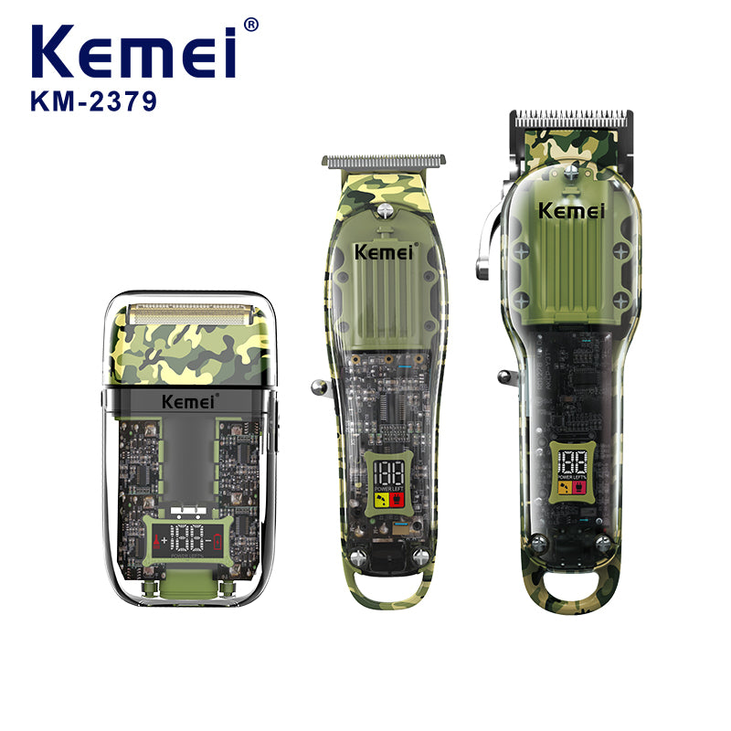 Комплект Машинки За Подстригване И Бръснене Kemei KM 2379 3 в 1 – Прецизна Грижа И Стилен Камуфлажен Дизайн