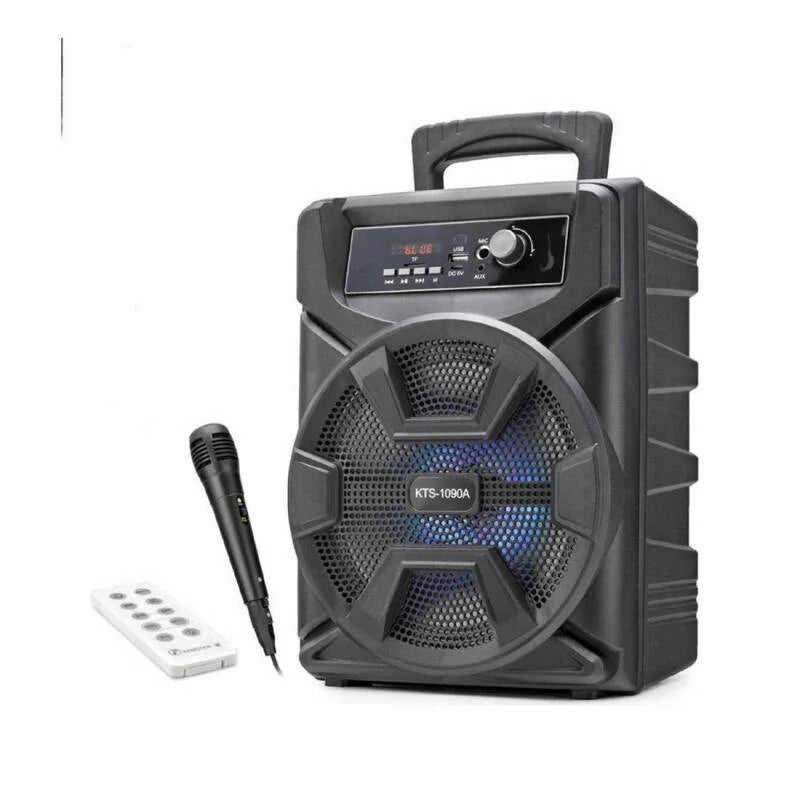 Караоке Тонколона KTS-1090F – 8" Активна с Вграден Усилвател, Жичен Микрофон и Светлинни Ефекти