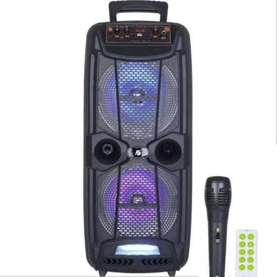 Преносима Караоке Bluetooth Колонка KTS 1743 – 2x8" Басови Говорители с LED Светлини и Жичен Микрофон