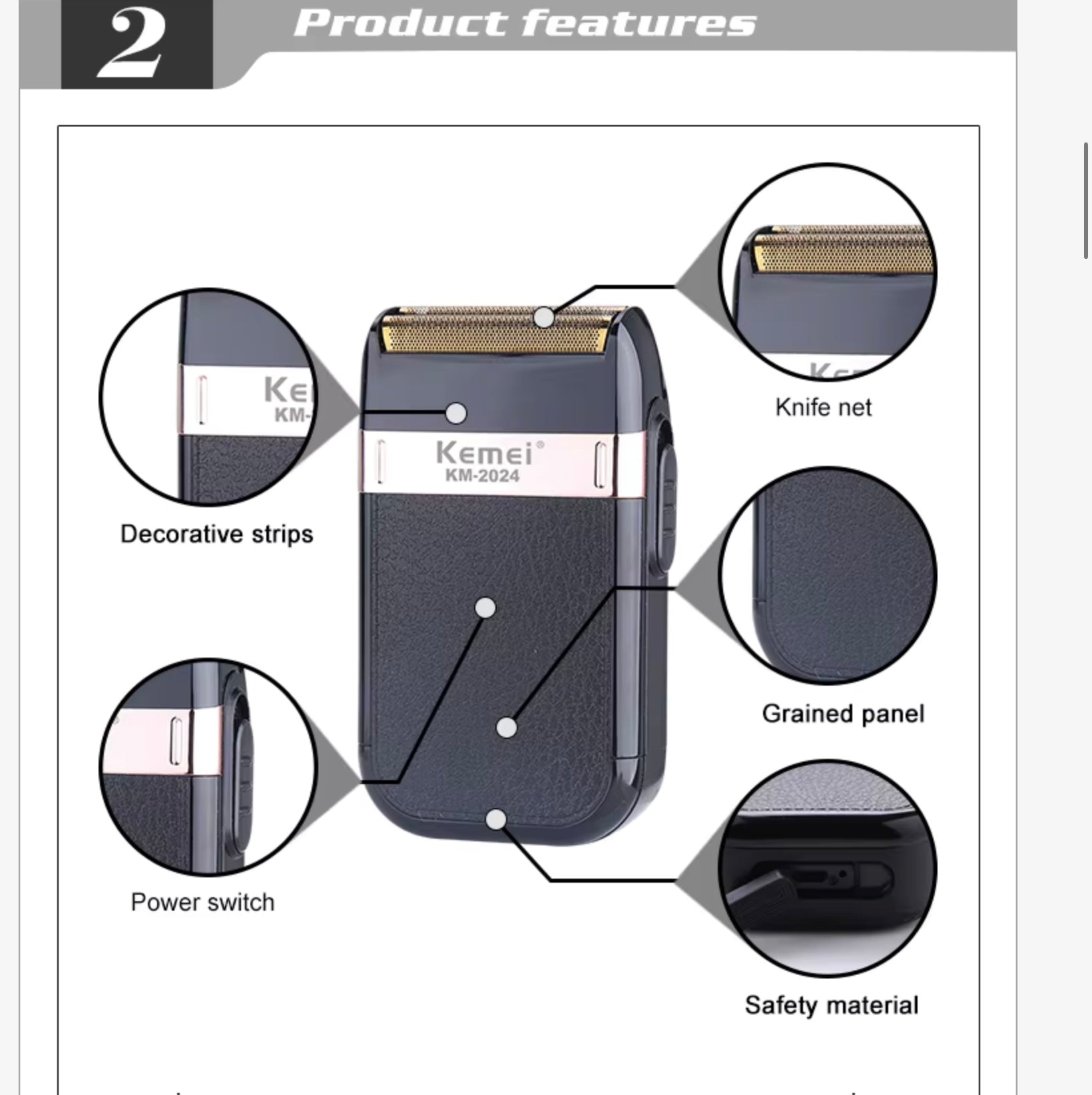 „Шейвър Kemei KM-2024 – Компактен Електрически Уред С Двойна Ножова Система“